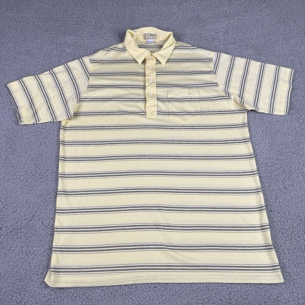 Vtg LL Bean Shirt Mens XXL 2XL Yellow Stripe Cotton Lisle Pocket Polo USA Made